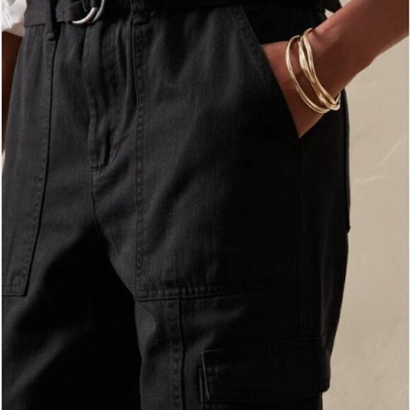 Banana Republic Black High Rise Belted Taper Utility Cargo Pants 18 PETITE $120 - Picture 3 of 10